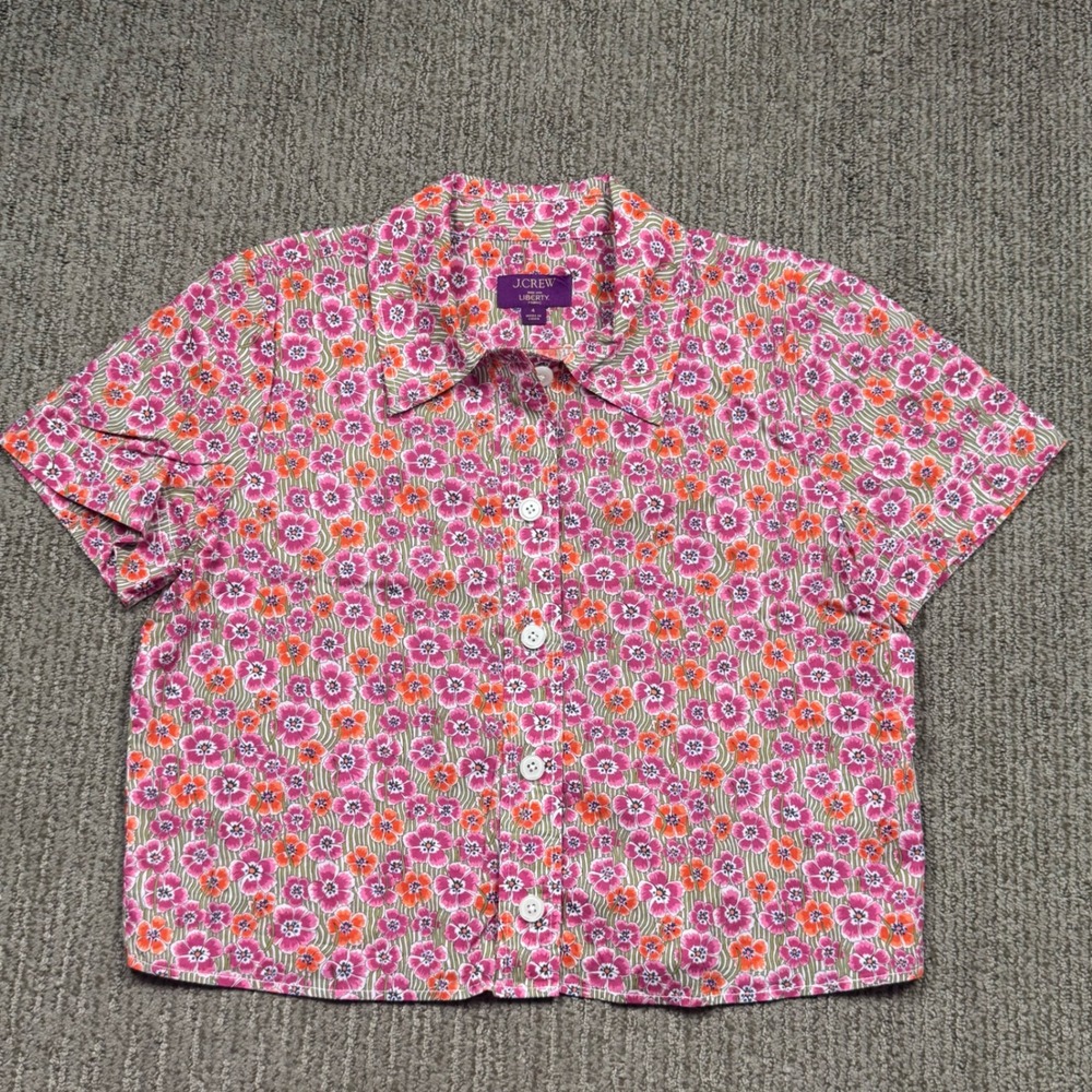 J Crew Cropped Gamine Shirt Liberty Ellie Womens 4 Short Sleeve Button Up Floral